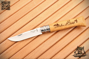 Нож Opinel №8, Нержавеющая сталь, Дуб, Гравировка заяц - складной туристические ножи из стали
