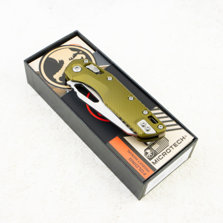 Нож Microtech MSI, Stonewash, M390, Aluminum Fluted OD Green, 210-10 Нож Microtech MSI, Stonewash, M390, Aluminum Fluted OD Green, 210-10