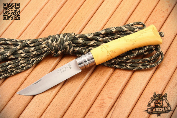 Нож Opinel №7 Nature, Нержавеющая сталь, Самшит, Гравировка листья - складной туристические ножи из стали