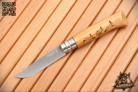 Нож Opinel №8 Animalia, Нержавеющая сталь, Дуб, Гравировка заяц - купить в интернет-магазине Blademan