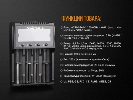Зарядное устройство Fenix ARE-A4 Зарядное устройство Fenix ARE-A4 - купить в интернет-магазине Blademan