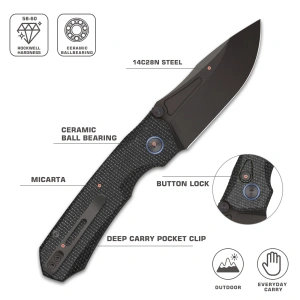 Нож Remette Rhino, 14C28N, Micarta Black Handle, MC25B