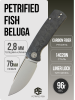 Нож Petrified Fish Beluga, Sand Blasting, 14C28N, Carbon Fiber Handle, PFP01XCP