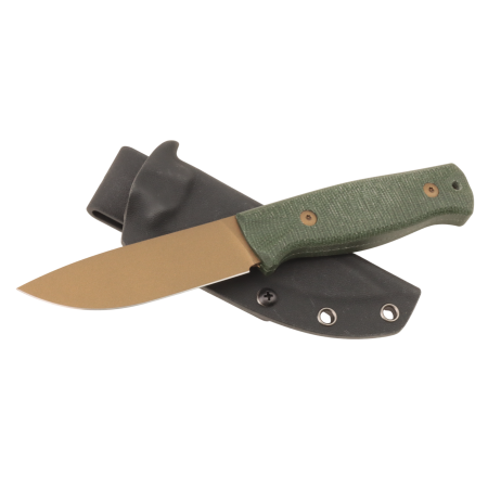 Нож HOT Knife Hoot, Cerakote Bronze, D2, Micarta Green Handle, Kydex