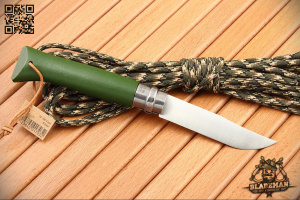 Нож Opinel №8 Trekking, Нержавеющая сталь, Кожаный темляк, Хаки - складной туристические ножи из стали