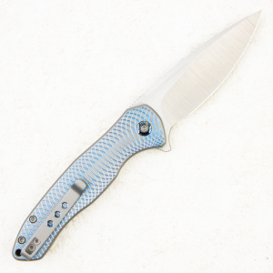 Нож WE Knife Button Lock Kitefin, CPM 20CV, Blue Polished Ripple Patterned Gray Titanium Handle - складной туристические ножи из стали Нож WE Knife Button Lock Kitefin, CPM 20CV, Blue Polished Ripple Patterned Gray Titanium Handle - складной туристические ножи из стали