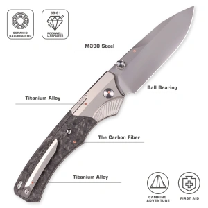 Нож Remette WD107, M390, Titanium/Carbon Black Handle