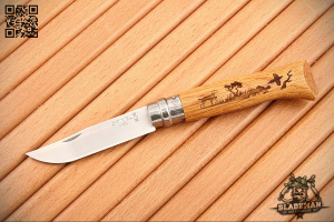 Нож Opinel №8, Нержавеющая сталь, Дуб, Гравировка собака - складной туристические ножи из стали