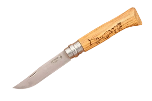 Opinel №8 Animalia, гравировка «Кабан» — нож в открытом виде