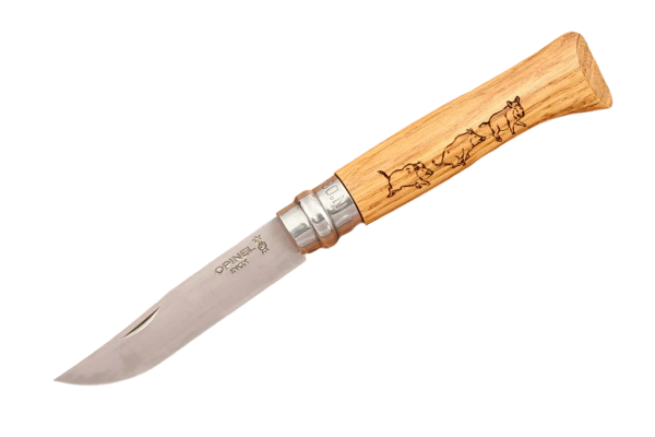 Opinel №8 Animalia, гравировка «Кабан» — нож в открытом виде