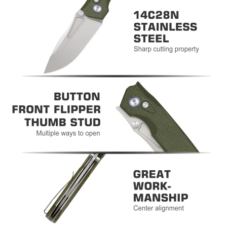 Нож Remette Rhino, 14C28N, Micarta Green Handle, MC25A