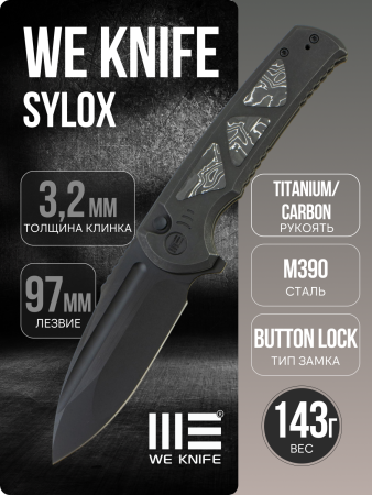 Нож WE Knife Sylox, Black Stonewashed, M390, Titanium/Carbon Black Handle, WE24027-1