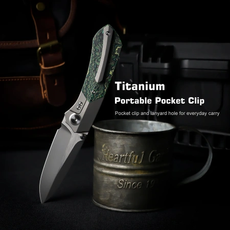 Нож Remette Meteor, M390, Titanium/Carbon Green Handle, RTPT-C