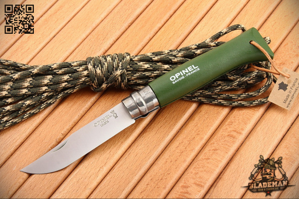 Нож Opinel №8 Trekking, Нержавеющая сталь, Кожаный темляк, Хаки - складной туристические ножи из стали