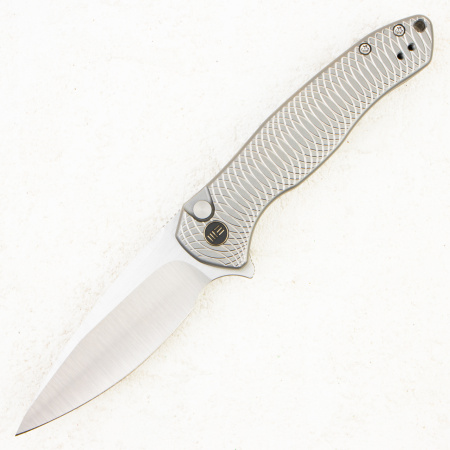 Нож WE Knife Button Lock Kitefin, CPM 20CV, Ripple Patterned Gray Titanium Handle