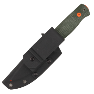 Нож HOT Knife Hoot, Cerakote Orange, D2, Micarta Green Handle, Kydex, (Orange Pins)