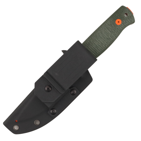 Нож HOT Knife Hoot, Cerakote Orange, D2, Micarta Green Handle, Kydex, (Orange Pins)