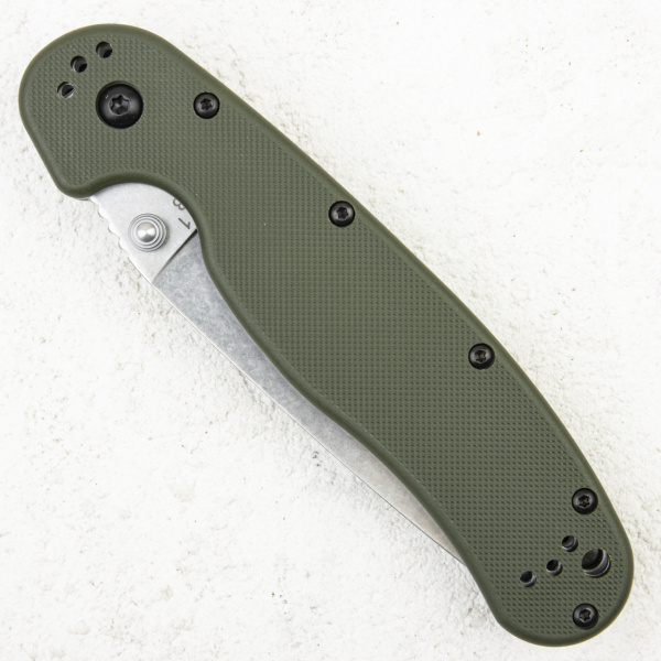 Нож Ontario Rat 1, AUS-8 Stonewashed, Foliage Green Nylon, 8874TC