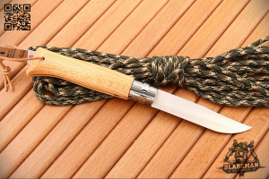 Нож Opinel №8, Нержавеющая сталь, Бук, с кожаным темляком - складной туристические ножи из стали