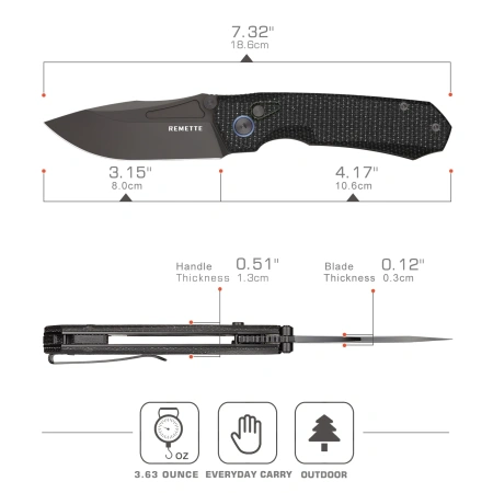 Нож Remette Rhino, 14C28N, Micarta Black Handle, MC25B