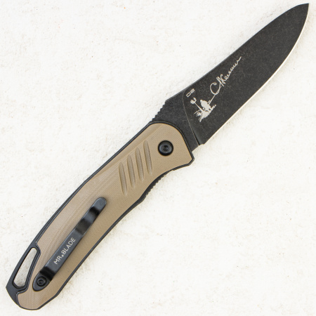 Mr.Blade HIT, D2, Black Stonewash, G10 Tan Mr.Blade HIT, D2, Black Stonewash, G10 Tan