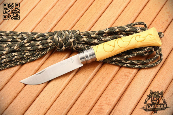 Нож Opinel №7 Nature, Нержавеющая сталь, Самшит, Гравировка волны - складной туристические ножи из стали