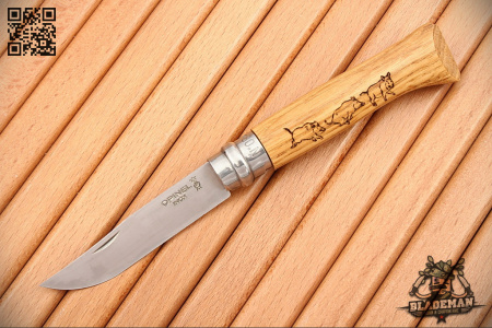 Нож Opinel №8 Animalia, Нержавеющая сталь, Дуб, Гравировка кабан - купить в интернет-магазине Blademan
