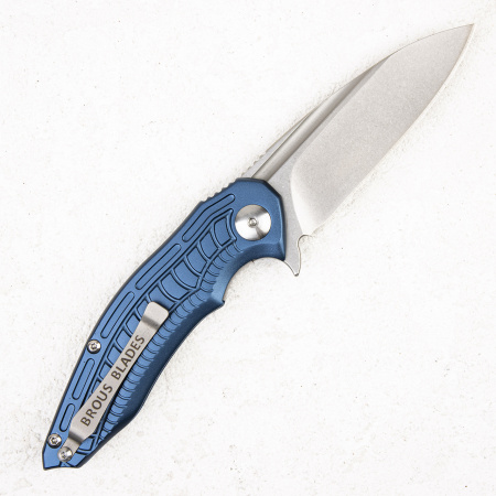 Нож Brous Blades Bionic Flipper, D2 Stonewashed, Aluminium Blue - купить в интернет-магазине Blademan