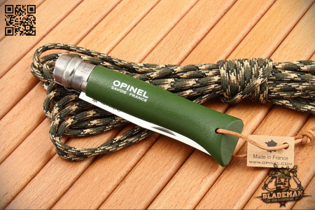 Нож Opinel №8 Trekking, Нержавеющая сталь, Кожаный темляк, Хаки - купить в интернет-магазине Blademan