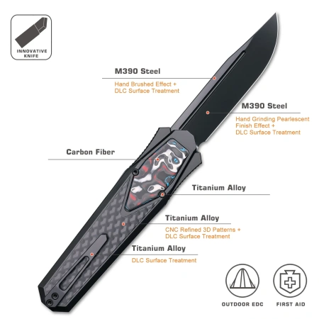 Нож Remette Swordfish Clip-Point, M390, Titanium Black Handle with Colorful Carbon Inlay, ZL101B5