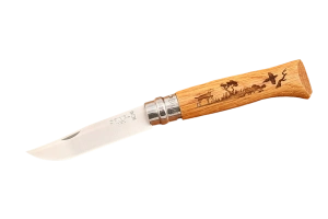 Opinel №8, гравировка «Собака» — нож в открытом виде