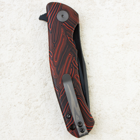 Нож Petrified Fish Warrior, Black Stonewashed, K110, Gmascus G10 Red/Black Handle, PF949R