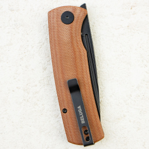 Нож Petrified Fish Beluga, K110, Black Stonewashed, Brown Micarta Handle, PFP01KMW