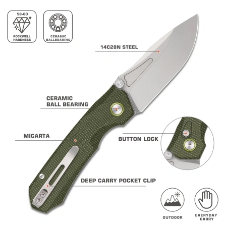 Нож Remette Rhino, 14C28N, Micarta Green Handle, MC25A