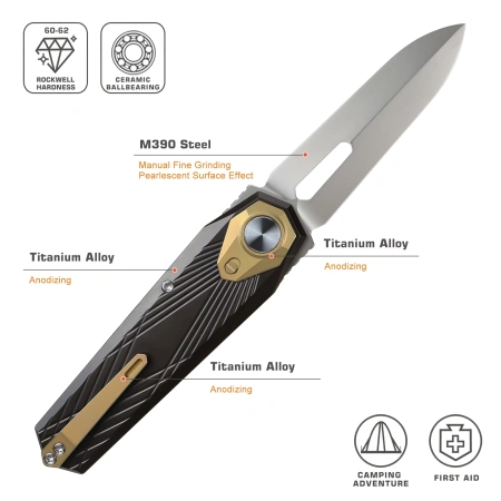 Нож Remette Infinite Power, M390, Titanium Black/Gold Handle, RTIP-A