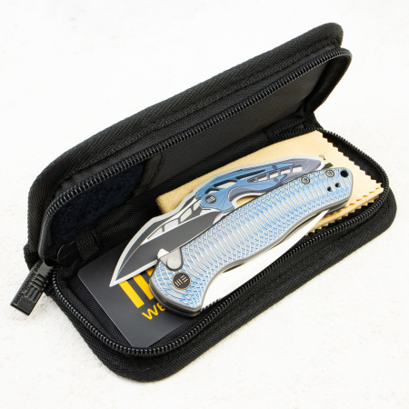 Нож WE Knife Button Lock Kitefin, CPM 20CV, Blue Polished Ripple Patterned Gray Titanium Handle - купить в интернет-магазине Blademan
