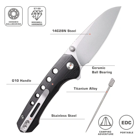 Нож Remette Bee, 14C28N, CNC G10 Black Handle, RT-Bee-G