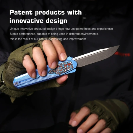 Нож Remette Swordfish Tanto, 14C28N, Titanium Blue/Carbon Colorful Inlay Handle, ZL103C4