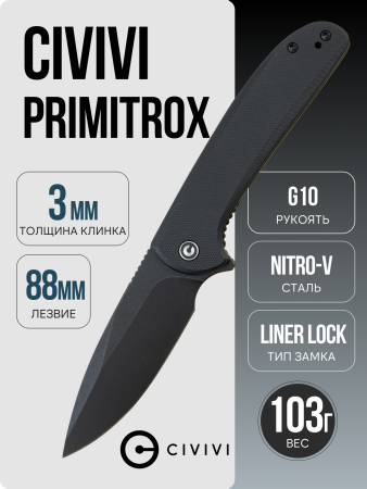 Нож CIVIVI Primitrox, Black Stonewashed, Nitro-V, G10 Black Handle, C23005A-2