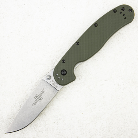Нож Ontario Rat 1, AUS-8 Stonewashed, Foliage Green Nylon, 8874TC