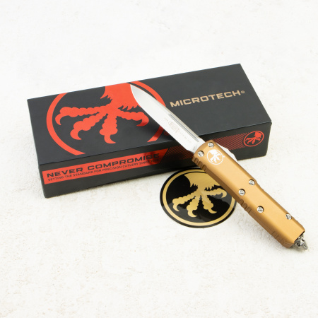 Нож Microtech UTX-85, Stonewash, M390, Aluminum Tan, 231-10 TA Нож Microtech UTX-85, Stonewash, M390, Aluminum Tan, 231-10 TA