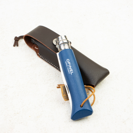Нож Opinel №8 Trekking, 12C27, Wood Blue, Кожаный Чехол, 1891