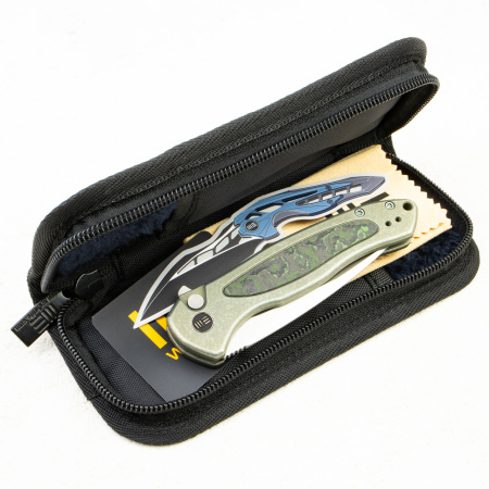 Нож WE Knife Button Lock Kitefin, CPM 20CV, Carbon Fiber / Green Titanium Handle - купить в интернет-магазине Blademan